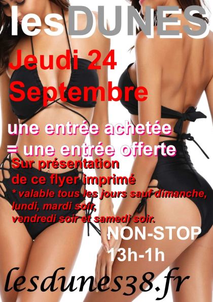 jeu 24/09 2026 13:00 une entrée achetée = une offerte
